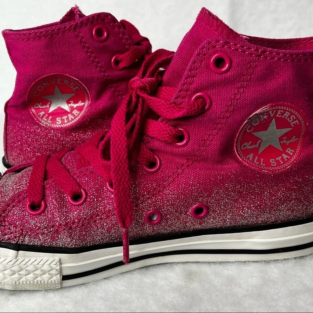 Converse All‎ Star High Top Chuck Taylor Hot Pink Silver Glitter Sneakers Junior